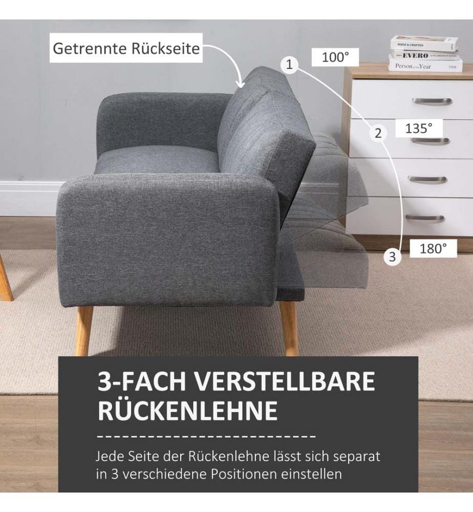 Divano a 2 posti, divano letto per ospiti, 173x75x73 cm, grigio
