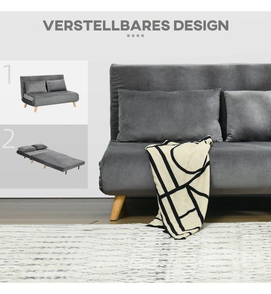 Canapé 2 places convertible en lit d'appoint, 130 x 78 x 79 cm, gris
