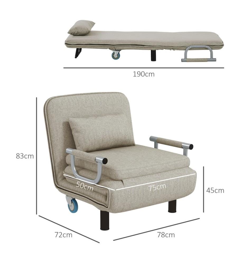 Sessel Schlafsessel Gästebett 3-in-1 bis 120kg belastbar Grau