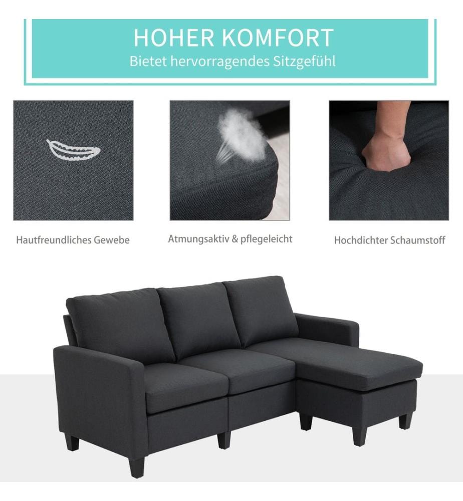 Sofa Ecksofa L-Form Chaiselongue 197x139x91 cm Dunkelgrau