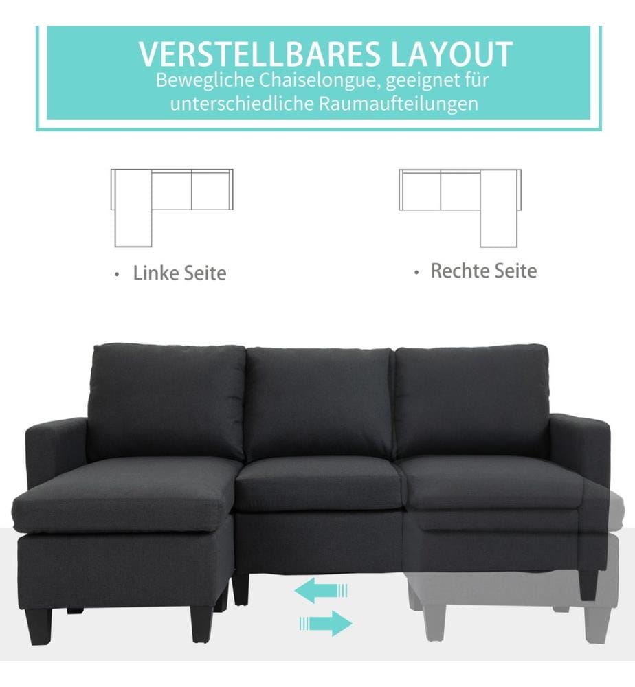 Sofa Ecksofa L-Form Chaiselongue 197x139x91 cm Dunkelgrau