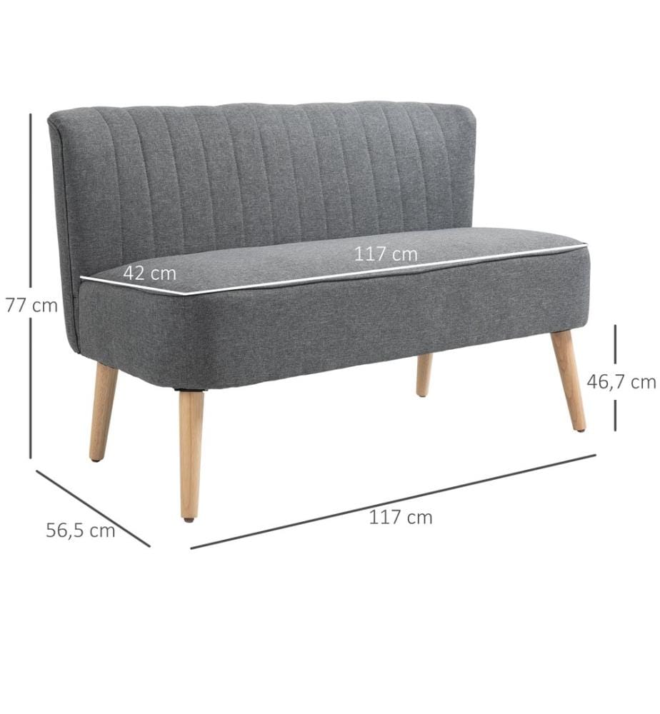 2-Sitzer Sofa Polstersofa mit Holzrahmen 117x56.5x77 cm Hellgrau
