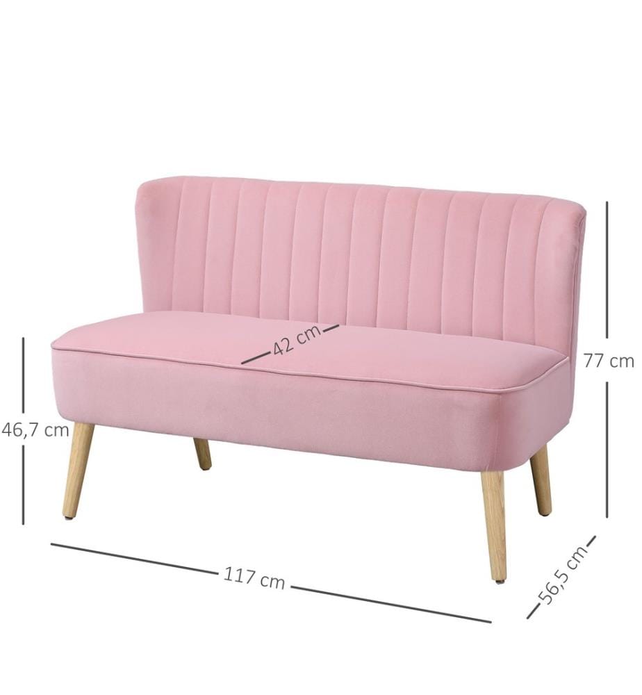 2-Seater Upholstered Sofa, 117x56.5x77 cm, Pink