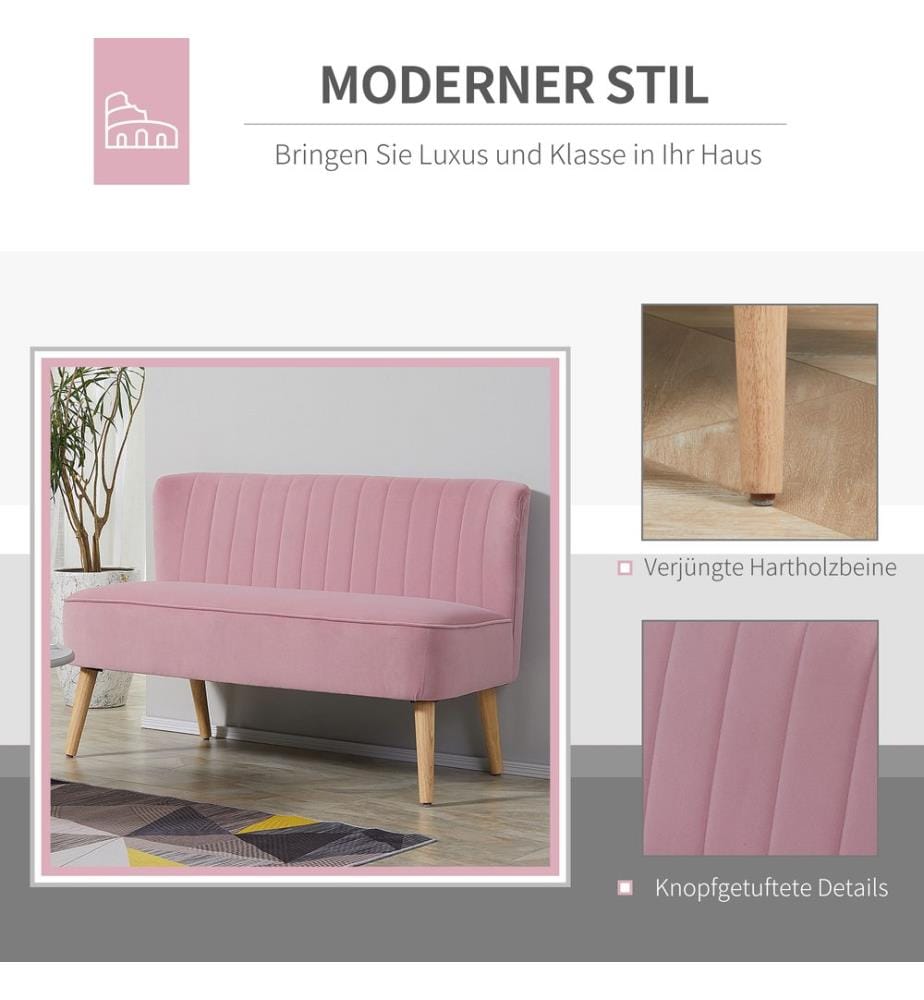 2-Seater Upholstered Sofa, 117x56.5x77 cm, Pink