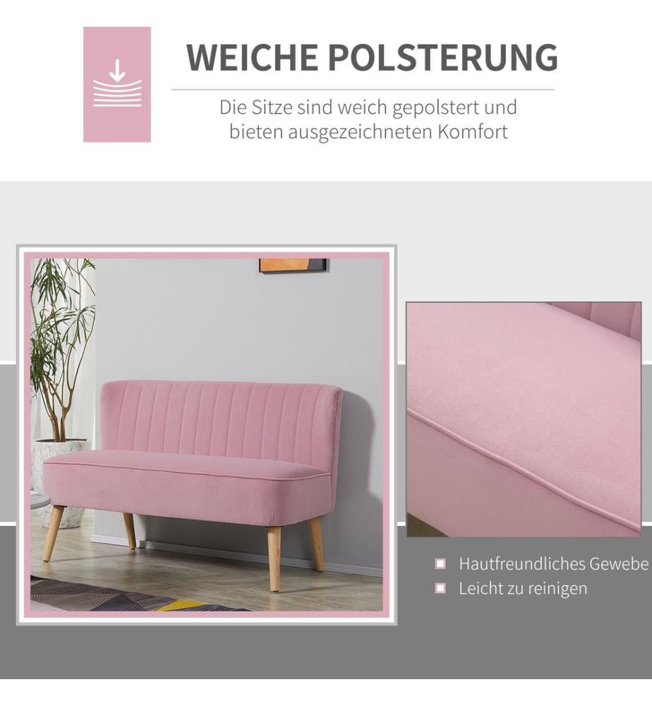 2-Seater Upholstered Sofa, 117x56.5x77 cm, Pink