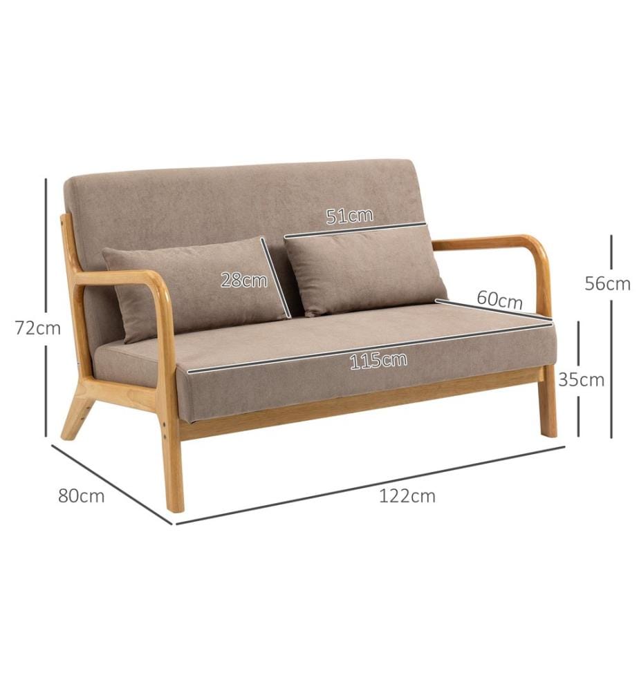 2-Sitzer Sofa Loveseat mit Kissen 122x71x76 cm Hellgrau