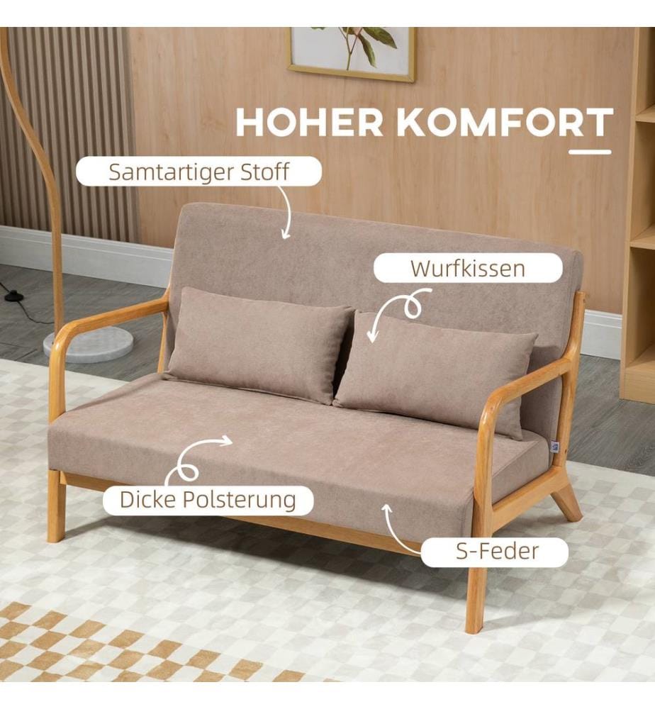 2-Sitzer Sofa Loveseat mit Kissen 122x71x76 cm Hellgrau