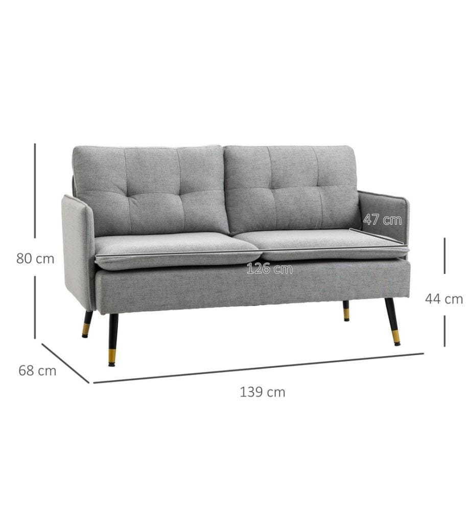 Canapé 2 places Loveseat 139 x 68 x 76 cm Gris