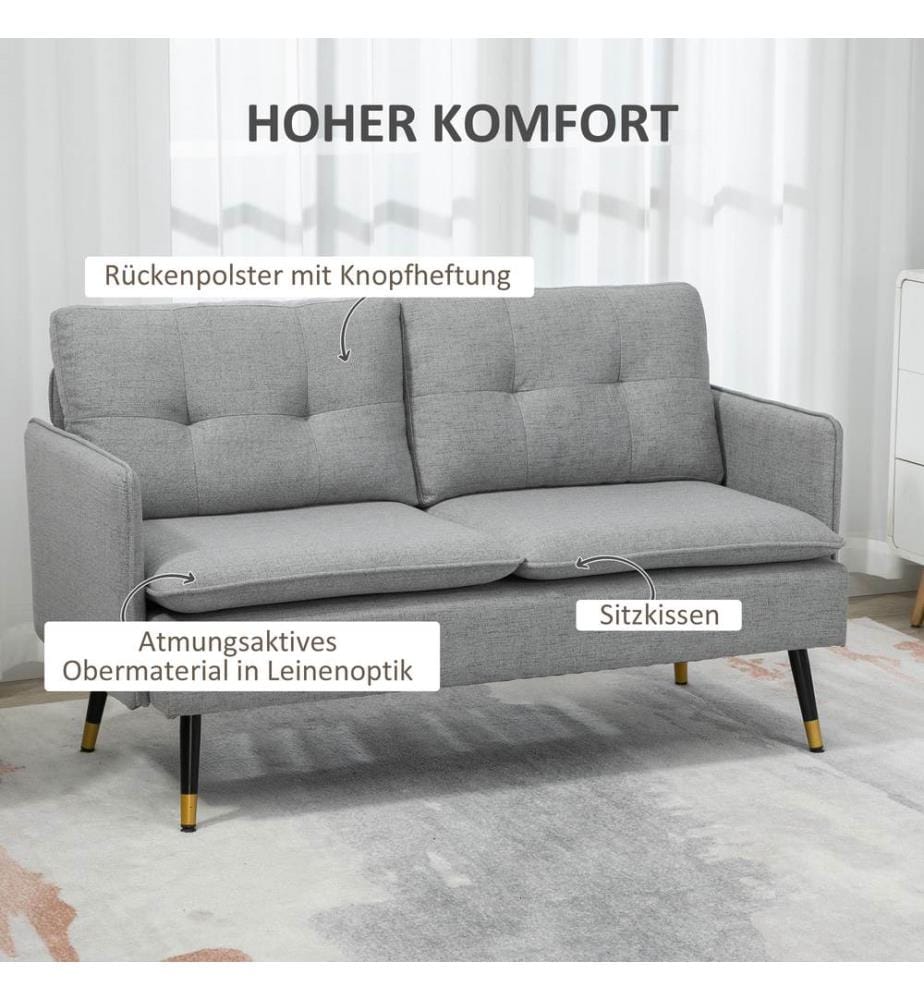 Canapé 2 places Loveseat 139 x 68 x 76 cm Gris