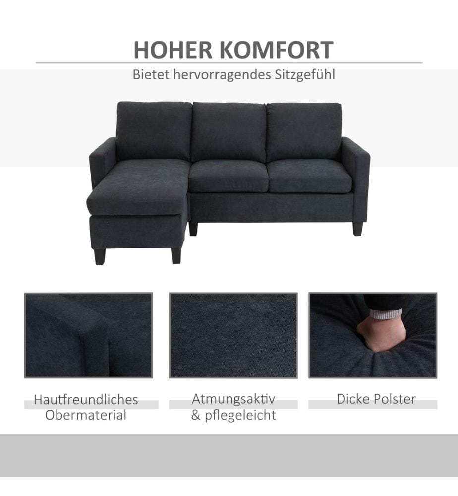 Sofa Ecksofa L-Form Chaiselongue 197x139x91 cm Dunkelgrau