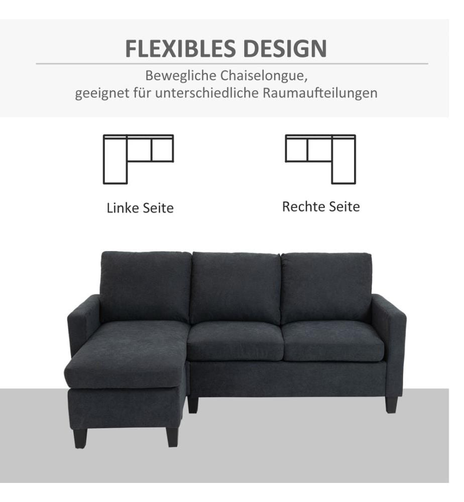Sofa Ecksofa L-Form Chaiselongue 197x139x91 cm Dunkelgrau