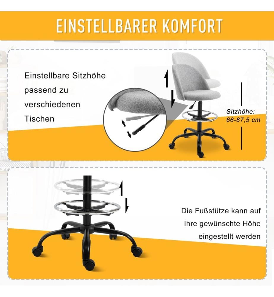 Tabouret à roulettes pour cabinet médical avec repose-pieds