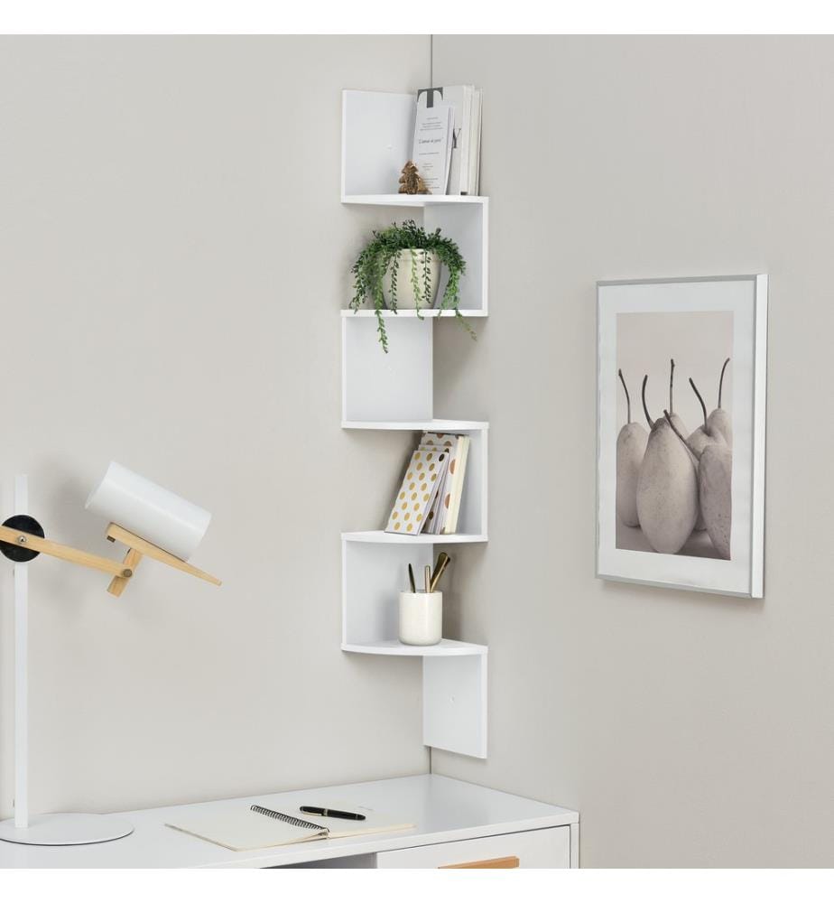 Scaffale da parete Boise, design retrò a zig-zag, bianco opaco