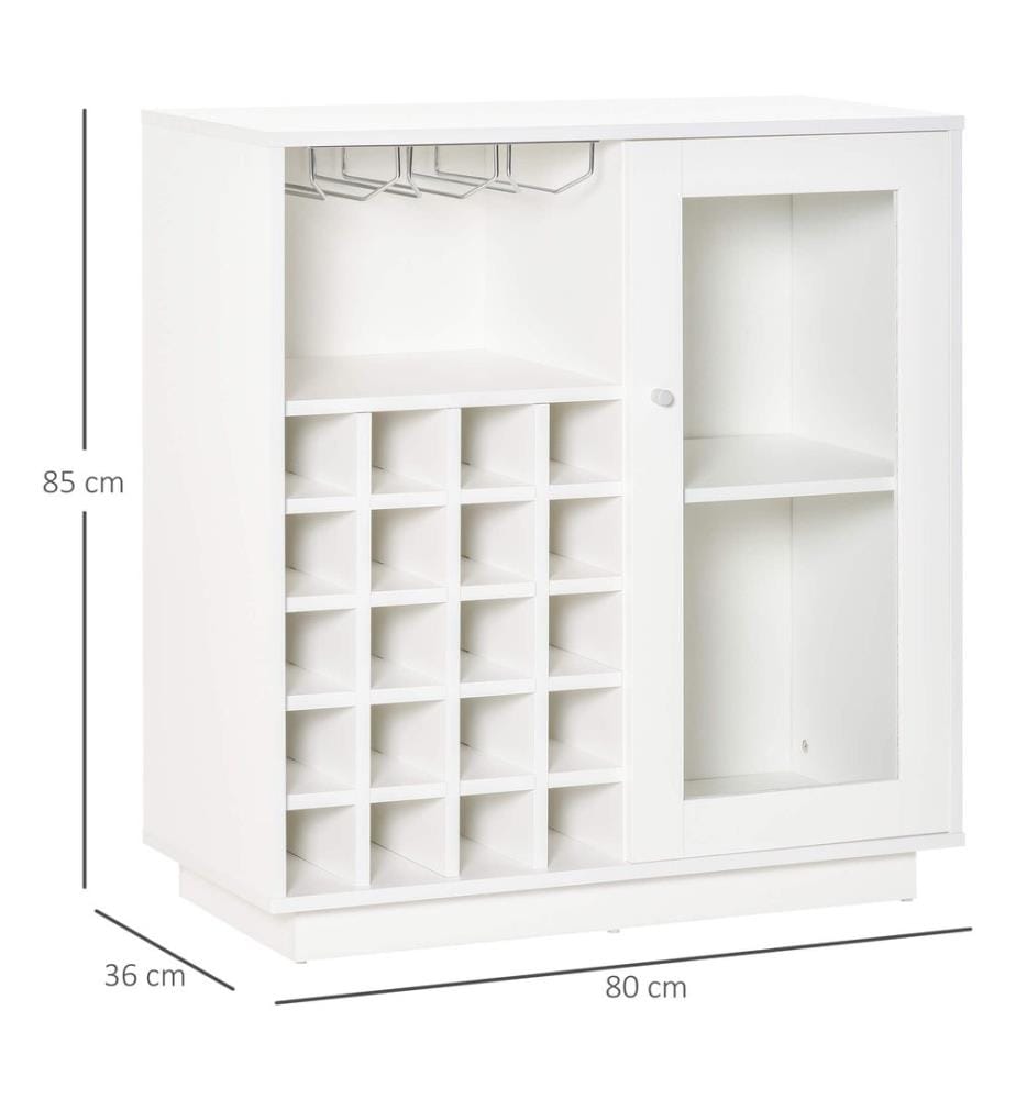 Armoire à vin avec porte-verres, casier à vin de 20 bouteilles, 80 x 36 x 85 cm