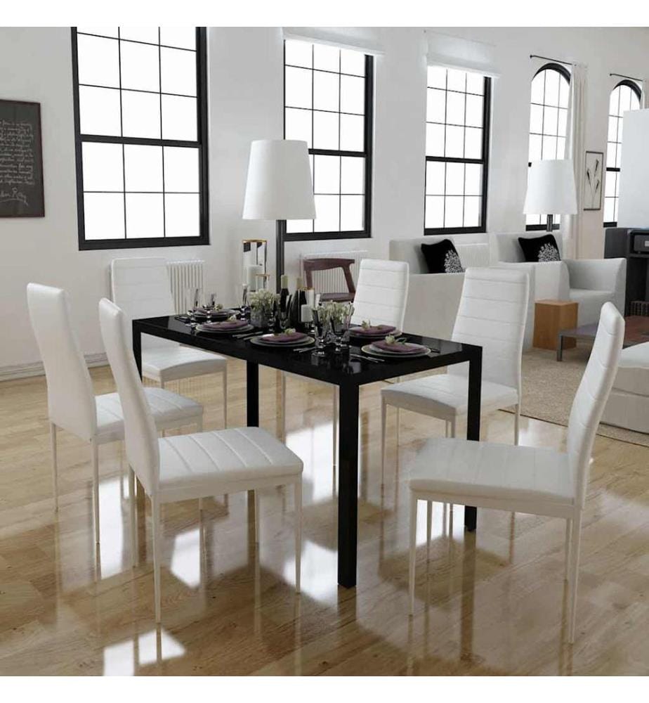Set tavolo da pranzo sette pezzi Nero e Bianco