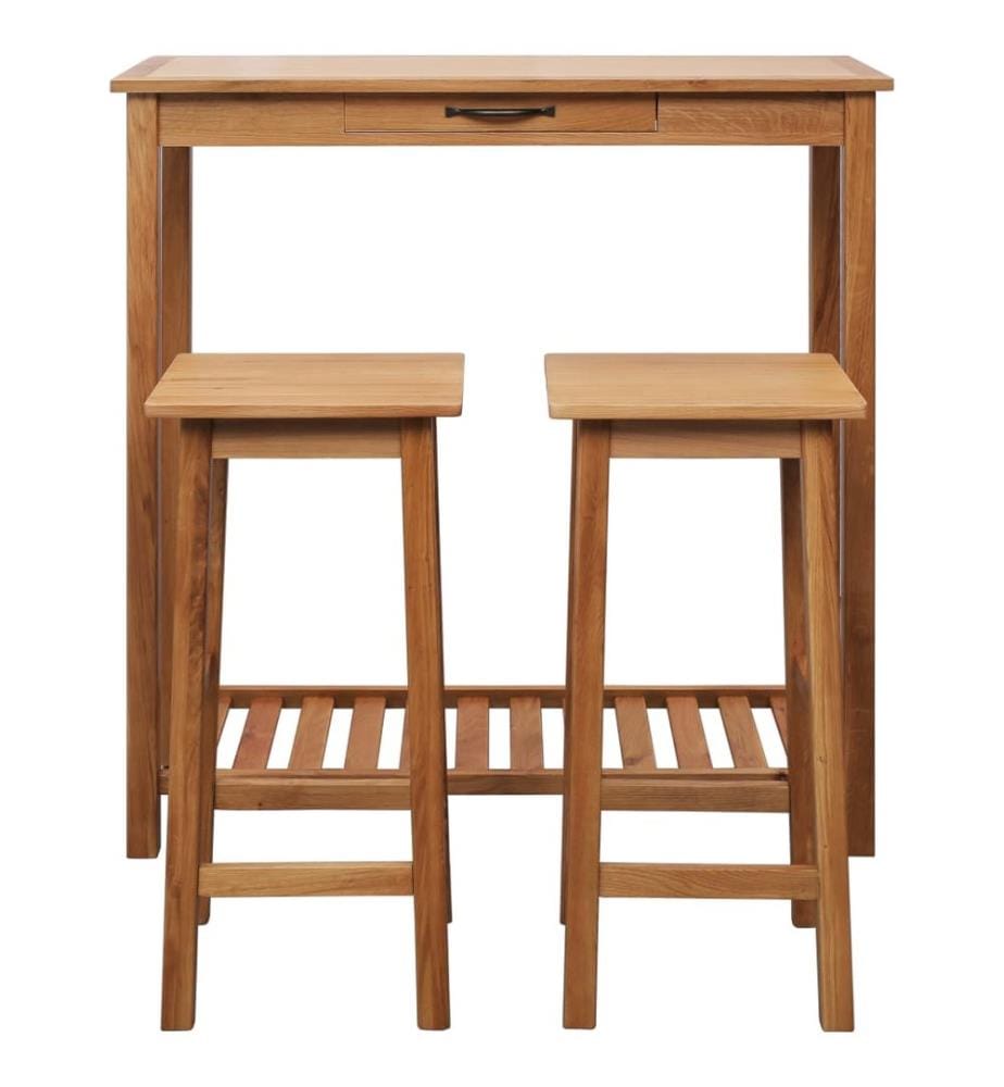 Ensemble de bar 3 pcs Bois de chêne massif