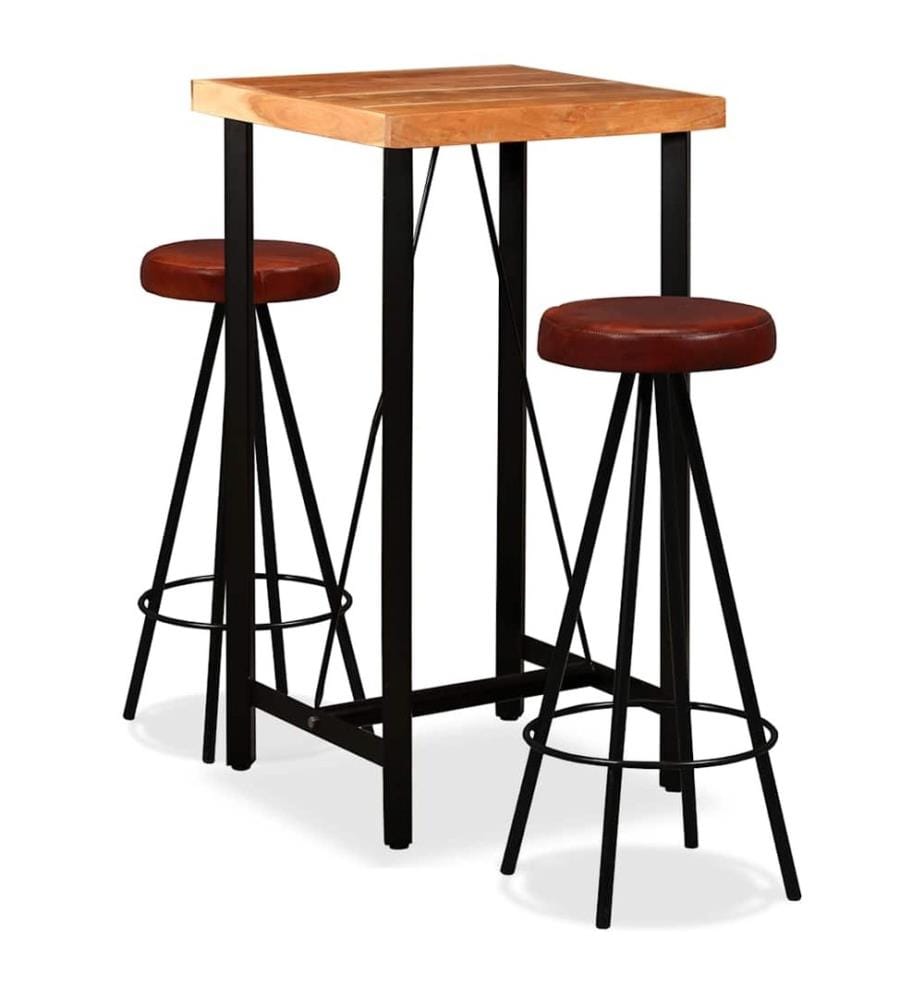 Bar set 3 pcs Solid acacia wood and genuine leather