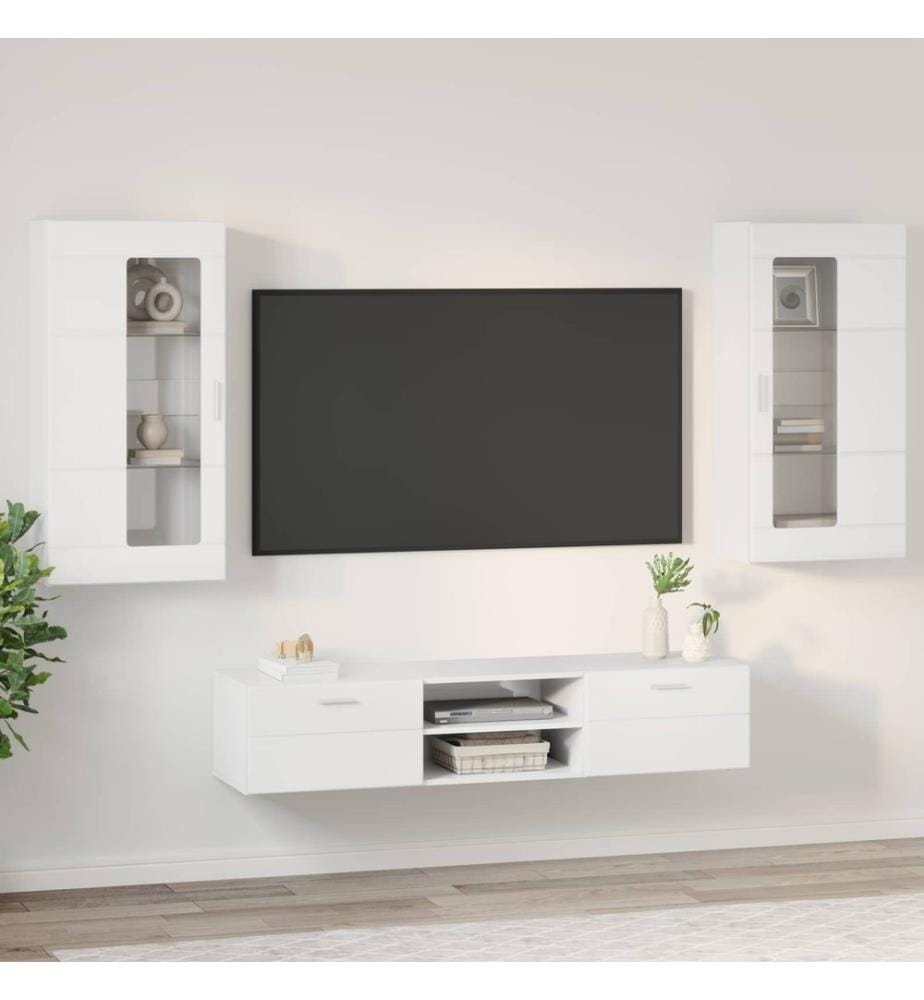TV-Schrankset mit Tür FLORIN 3 pcs Hochglanz Weiss Holzwerkstoff