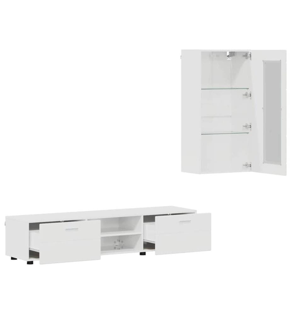 TV-Schrankset mit Tür FLORIN 3 pcs Hochglanz Weiss Holzwerkstoff