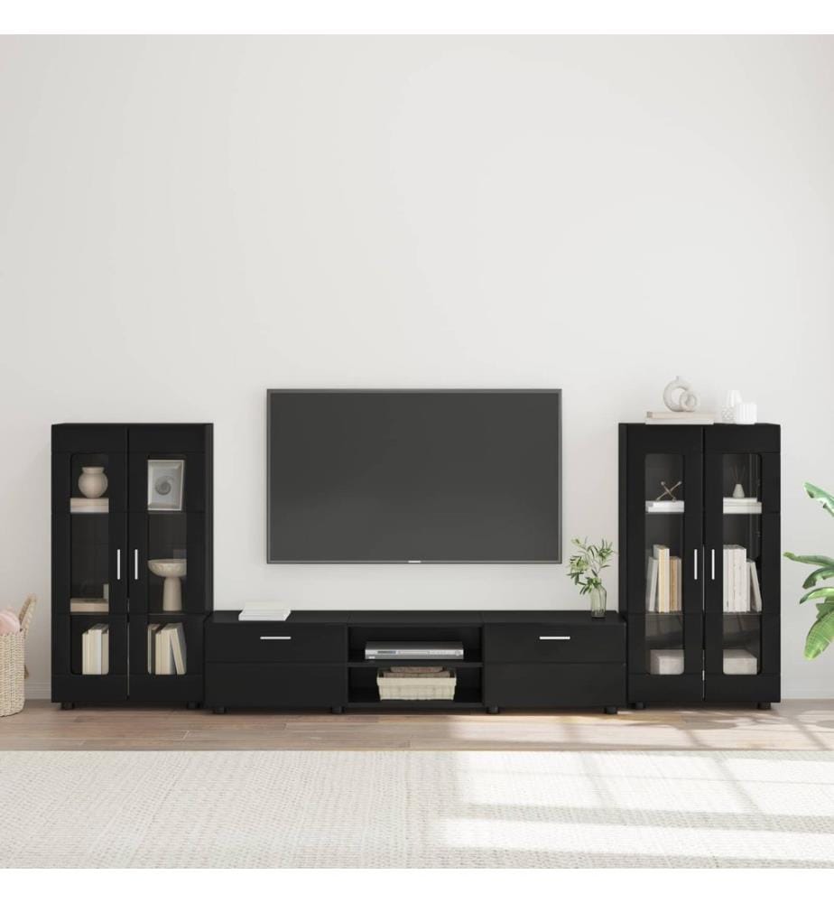 Ensemble meuble TV FLORIN 3 pcs Noir Bois d'ingénierie