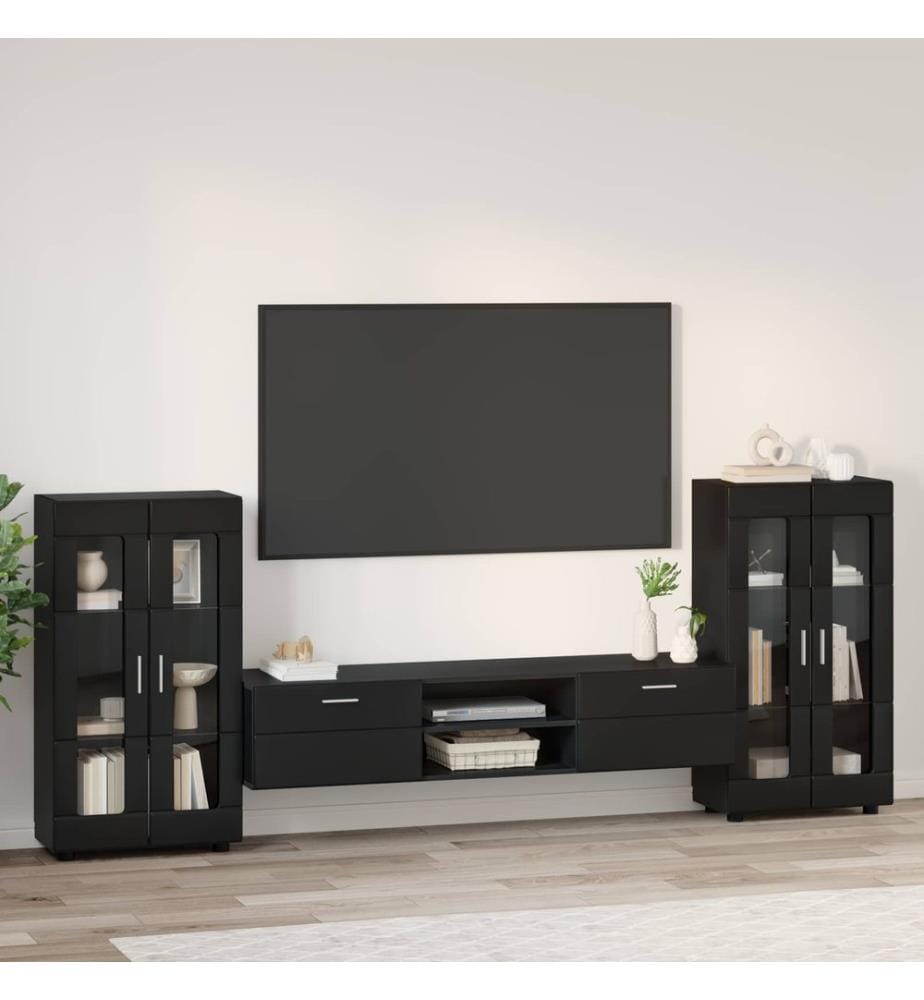 Ensemble meuble TV FLORIN 3 pcs Noir Bois d'ingénierie