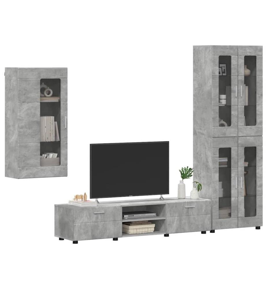 Ensemble meuble TV FLORIN 3 pcs Gris béton Bois d'ingénierie
