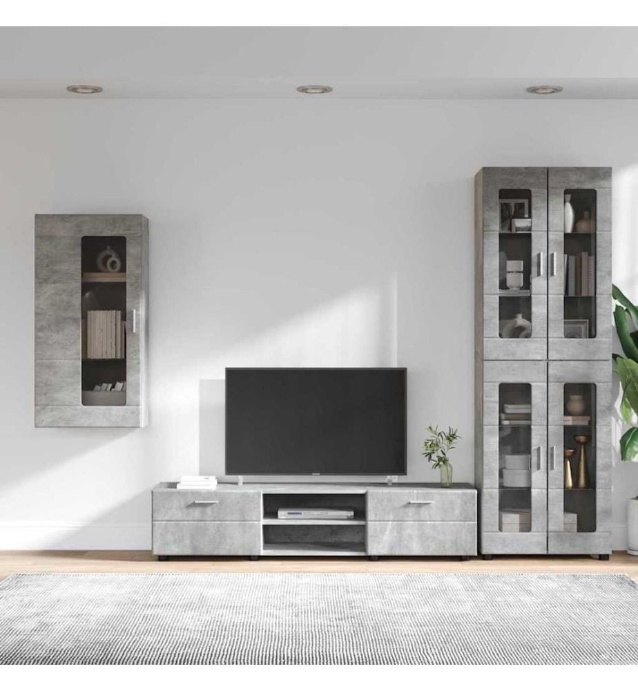 Ensemble meuble TV FLORIN 3 pcs Gris béton Bois d'ingénierie