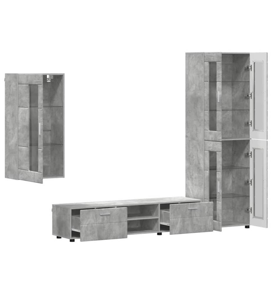 Ensemble meuble TV FLORIN 3 pcs Gris béton Bois d'ingénierie