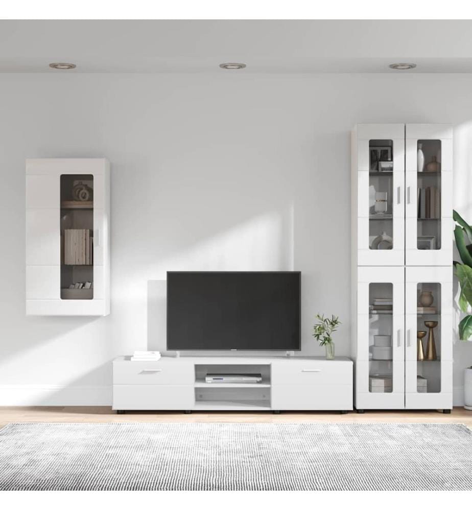 Ensemble meuble TV avec tiroir FLORIN 3 pcs Blanc brillant