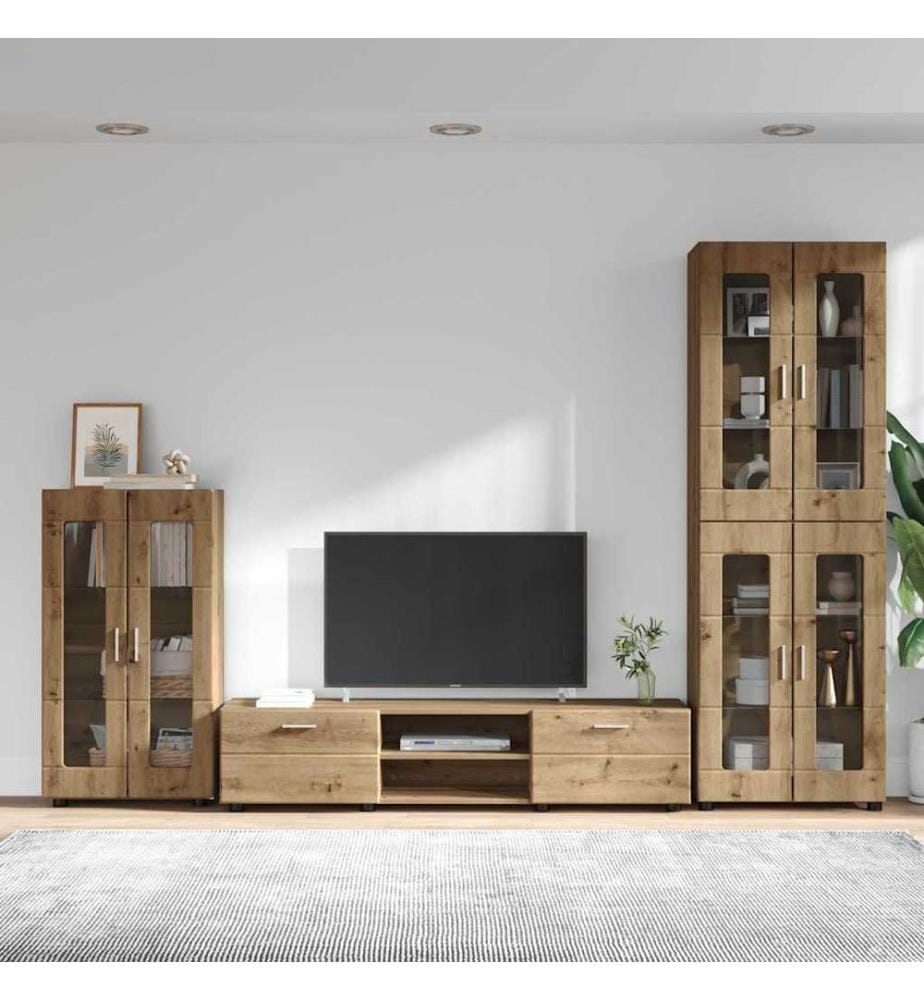TV Furniture Set with Drawer FLORIN 3 pcs Artisanal Oak
