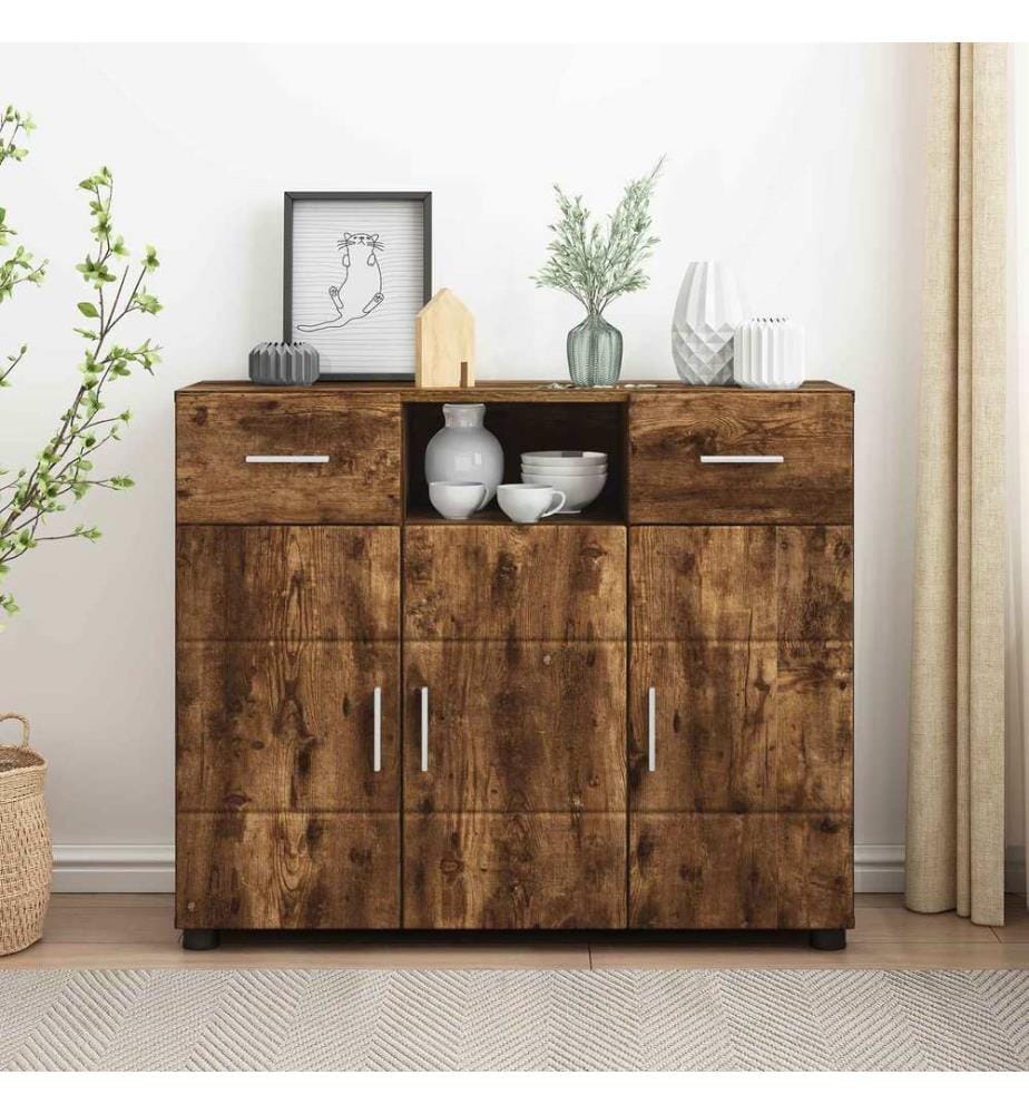 vidaXL Cabinet en Bois avec tiroir Chêne fumé 88,5 x 30,5 x 73 cm