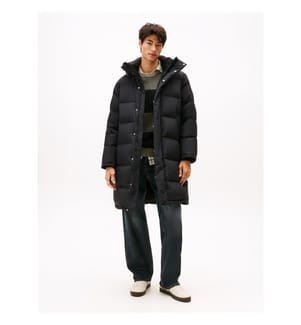Lange Daunenjacke mit lässigem Schnitt und Daunenfüllung - Schwarz