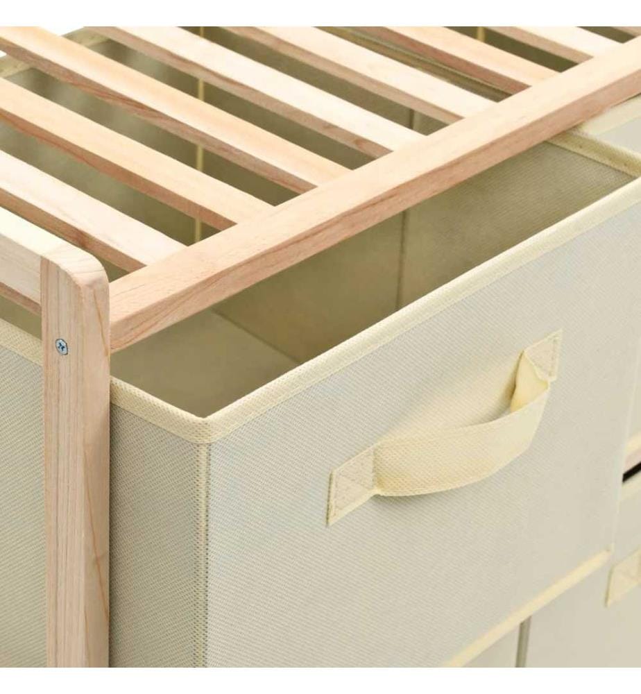 Korb-Kommode mit 6 Stoffkörben Zedernholz Beige