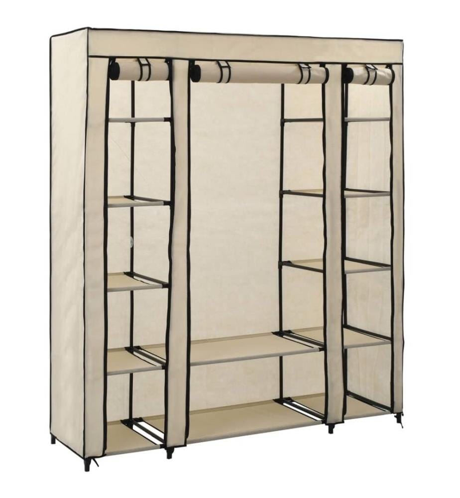 Stoffschrank mit Fächern Kleiderstangen Creme 150x45x176cm