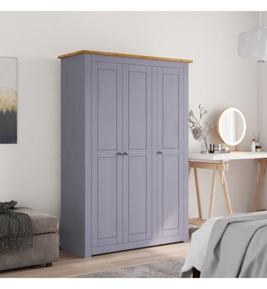 Kleiderschrank 3-Türig Grau 118×50×171,5 cm Kiefer Panama Serie