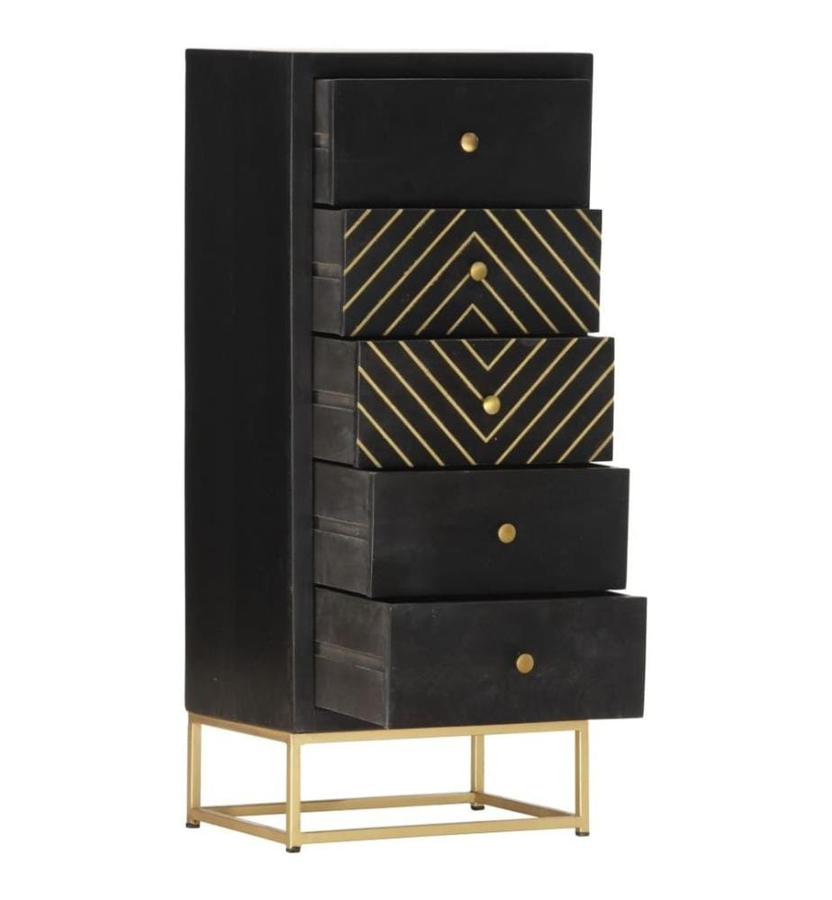 Armoire à tiroirs Noir et doré 45x30x105 cm Bois de manguier