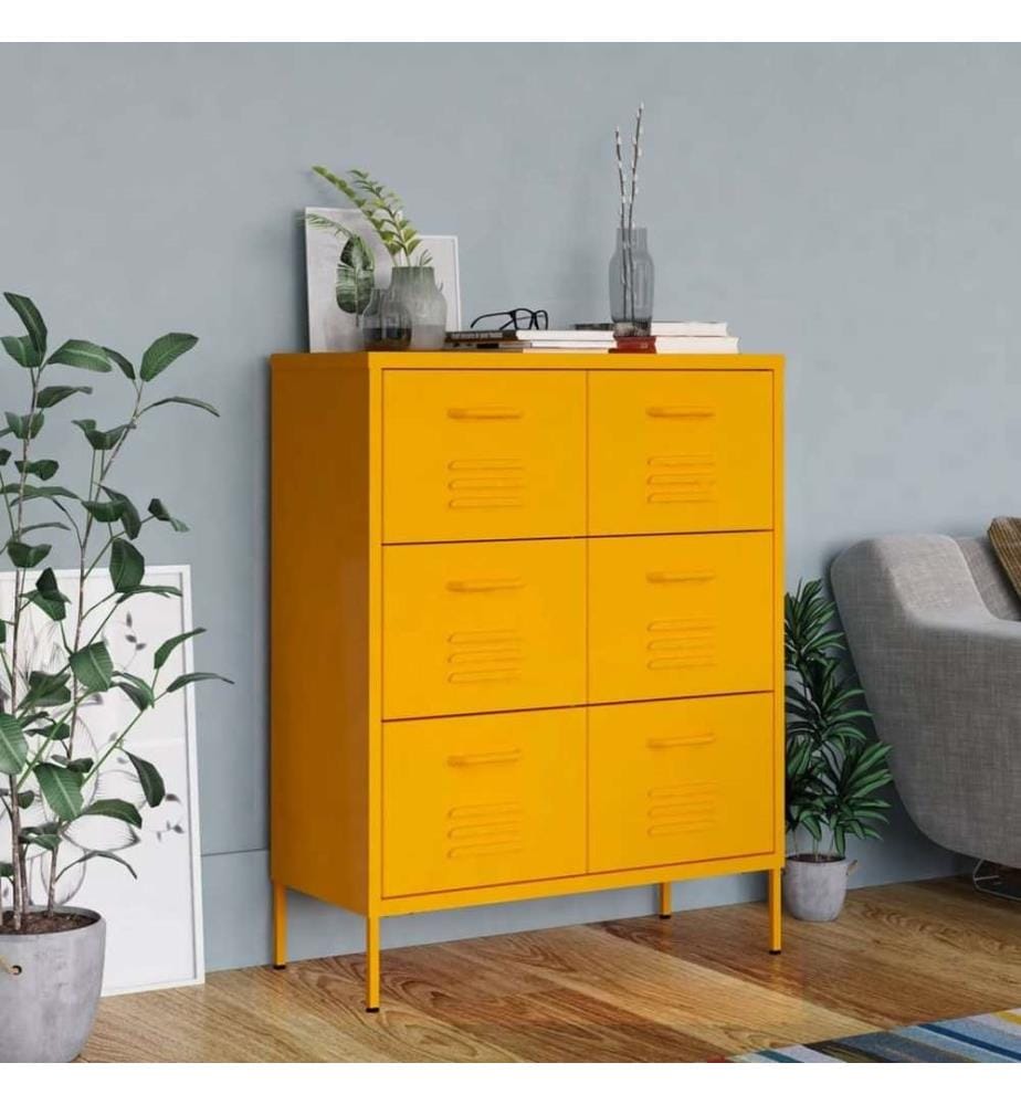 Armoire à tiroirs Jaune moutarde 80x35x101,5 cm Acier