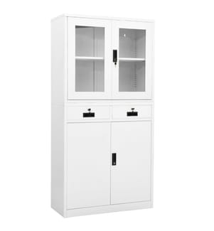 Armoire de bureau Blanc 90x40x180 cm Acier et verre trempé