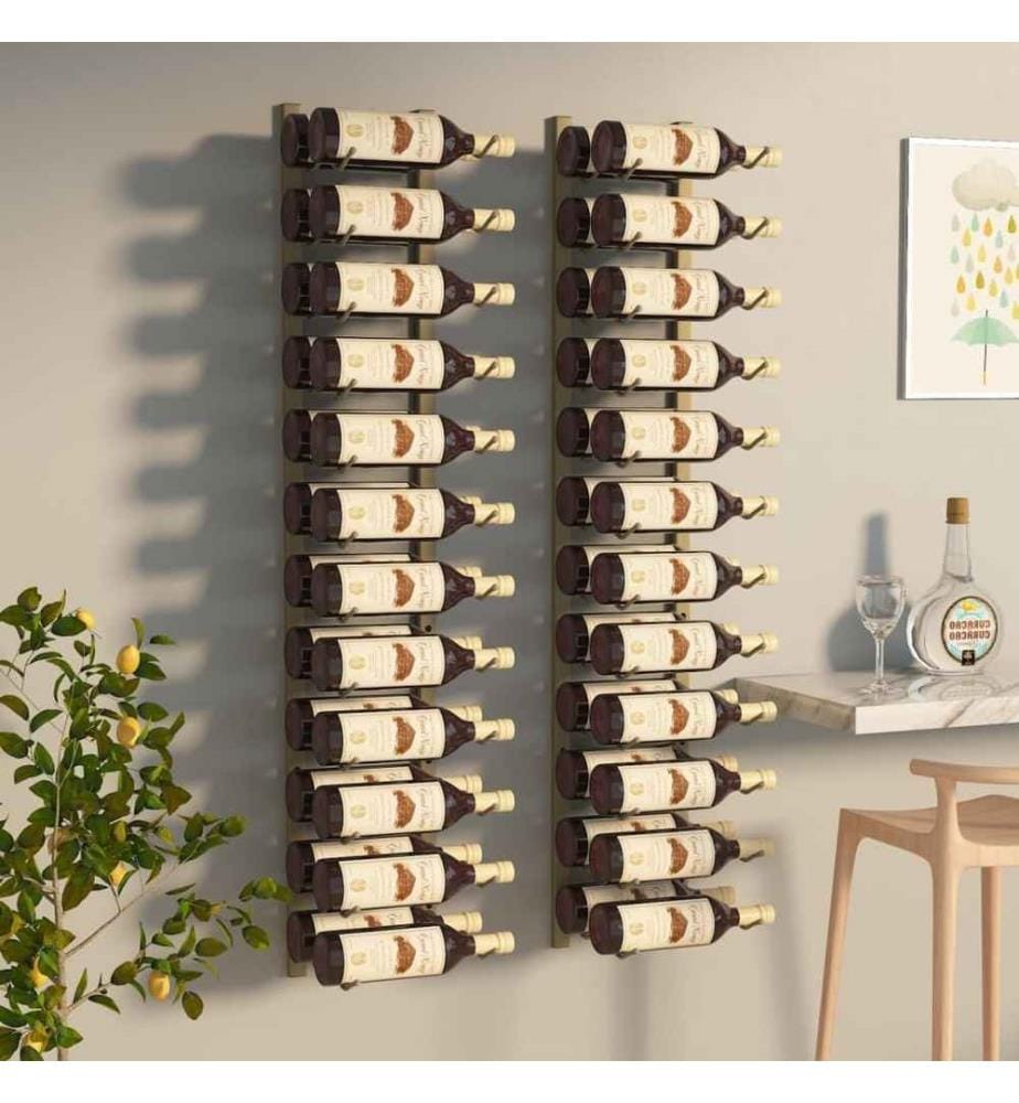 Casier à vin mural pour 24 bouteilles 2 pcs Doré Fer
