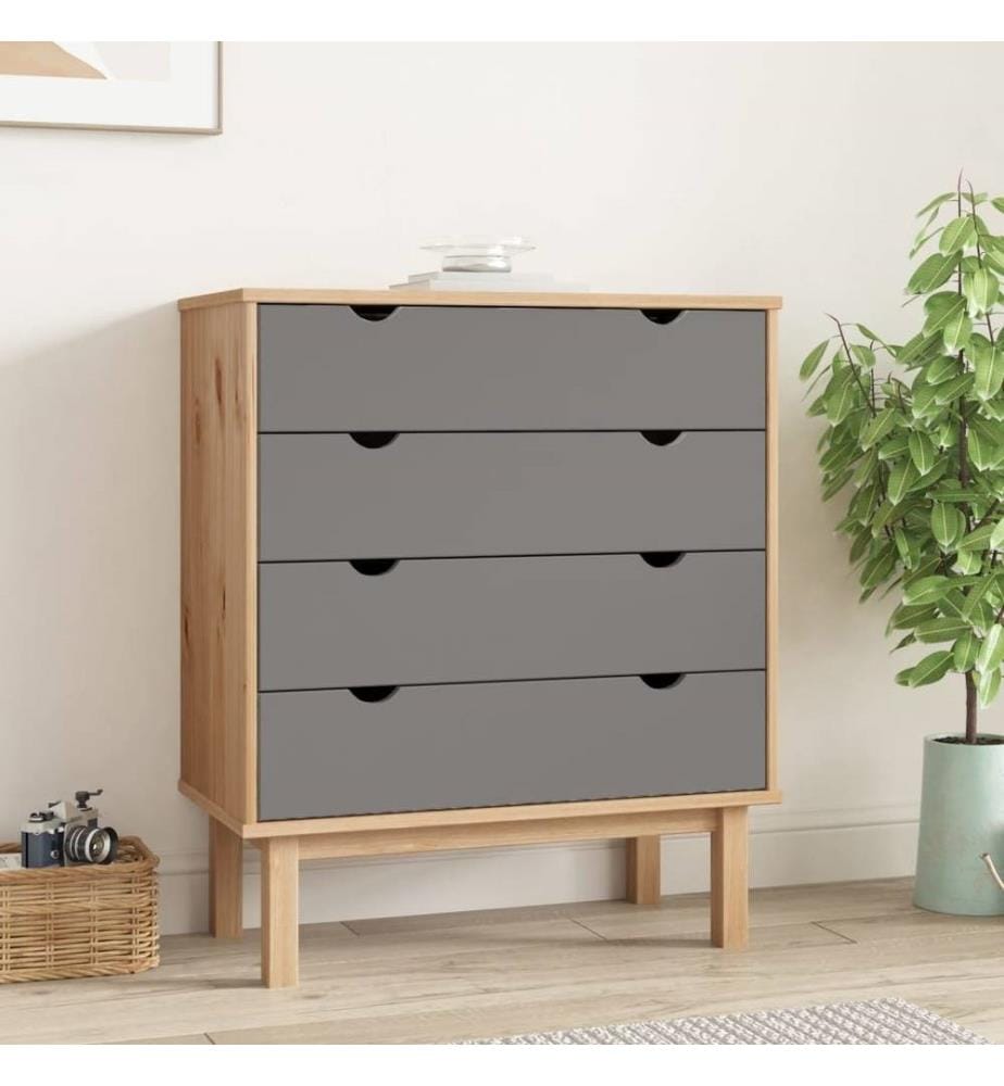 Commode OTTA Marron et gris 76,5x39,5x90 cm Bois de pin massif