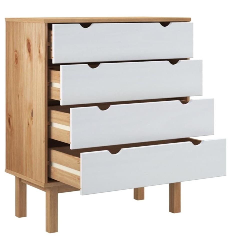 Commode OTTA Marron et blanc 76,5x39,5x90 cm Bois de pin massif