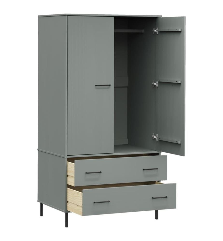 Garde-robe avec pieds en métal Gris 90x55x172,5 cm Bois OSLO