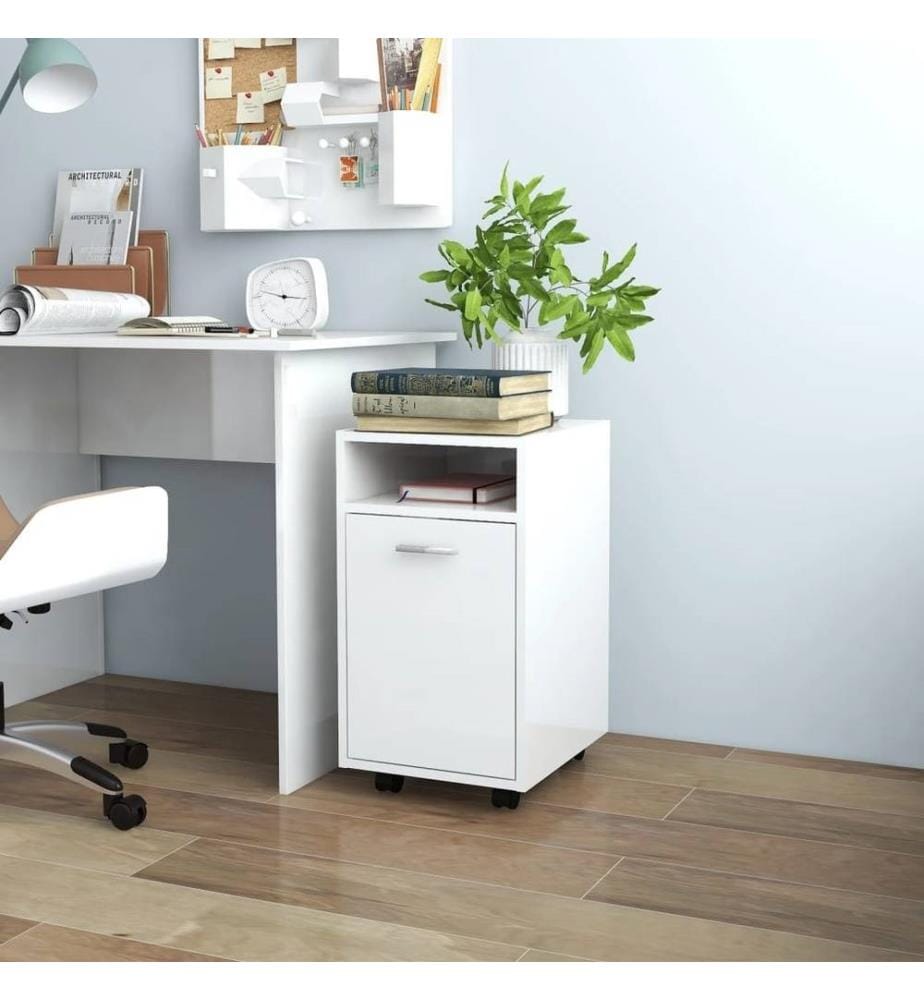 Beistellschrank mit Rollen Hochglanz-Weiss 33x38x60 cm