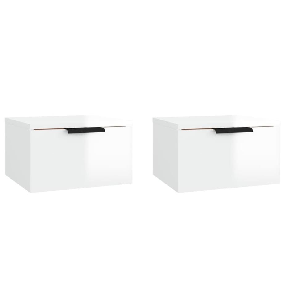 Tables de chevet murales 2 pcs Blanc brillant 34x30x20 cm