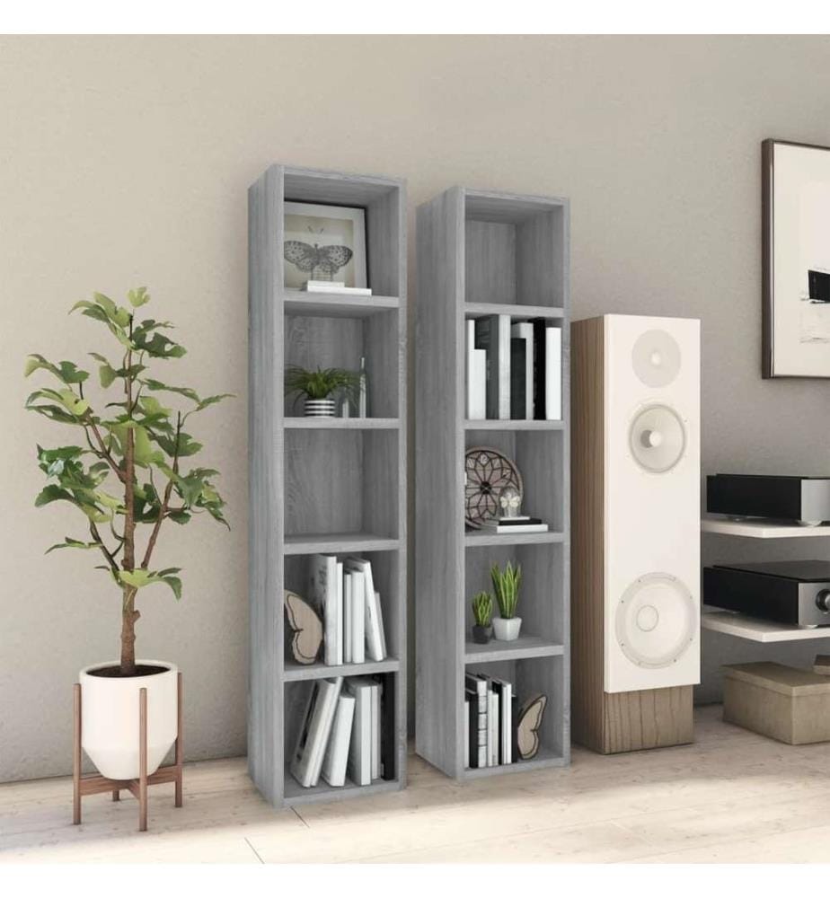 Armoires à CD 2 pcs Sonoma gris 21x16x93,5 cm Bois d'ingénierie
