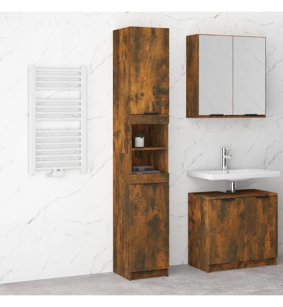 Badschrank Räuchereiche 32x34x188,5 cm Holzwerkstoff