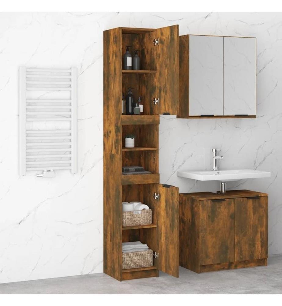 Badschrank Räuchereiche 32x34x188,5 cm Holzwerkstoff