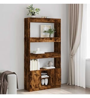 vidaXL Buffet haut chêne fumé 92x33x180 cm bois d'ingénierie