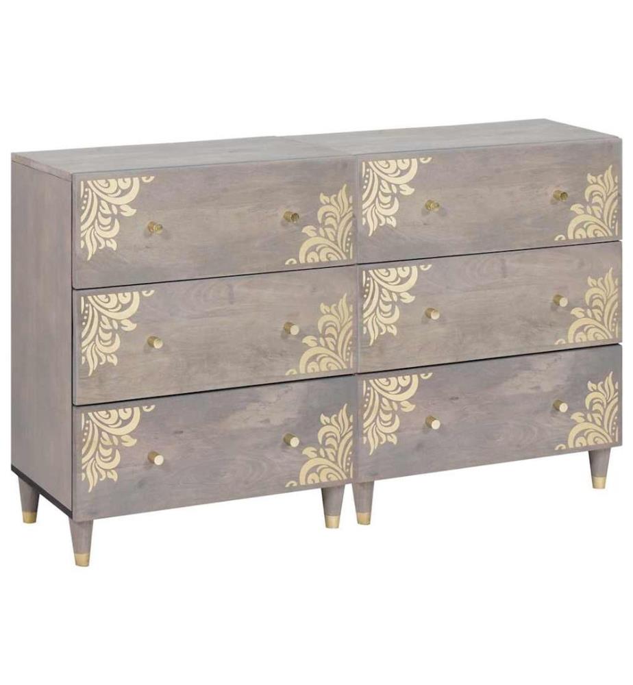 vidaXL Sideboard mit Regal 2 pcs Grau 60 x 33 x 75 cm Massivholz Mango