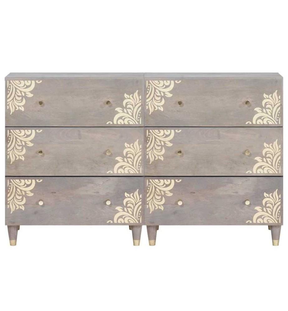 vidaXL Sideboard mit Regal 2 pcs Grau 60 x 33 x 75 cm Massivholz Mango